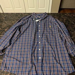 Brand New US Polo Assn Size 2XL Blue And Red Button Down Long Sleeve